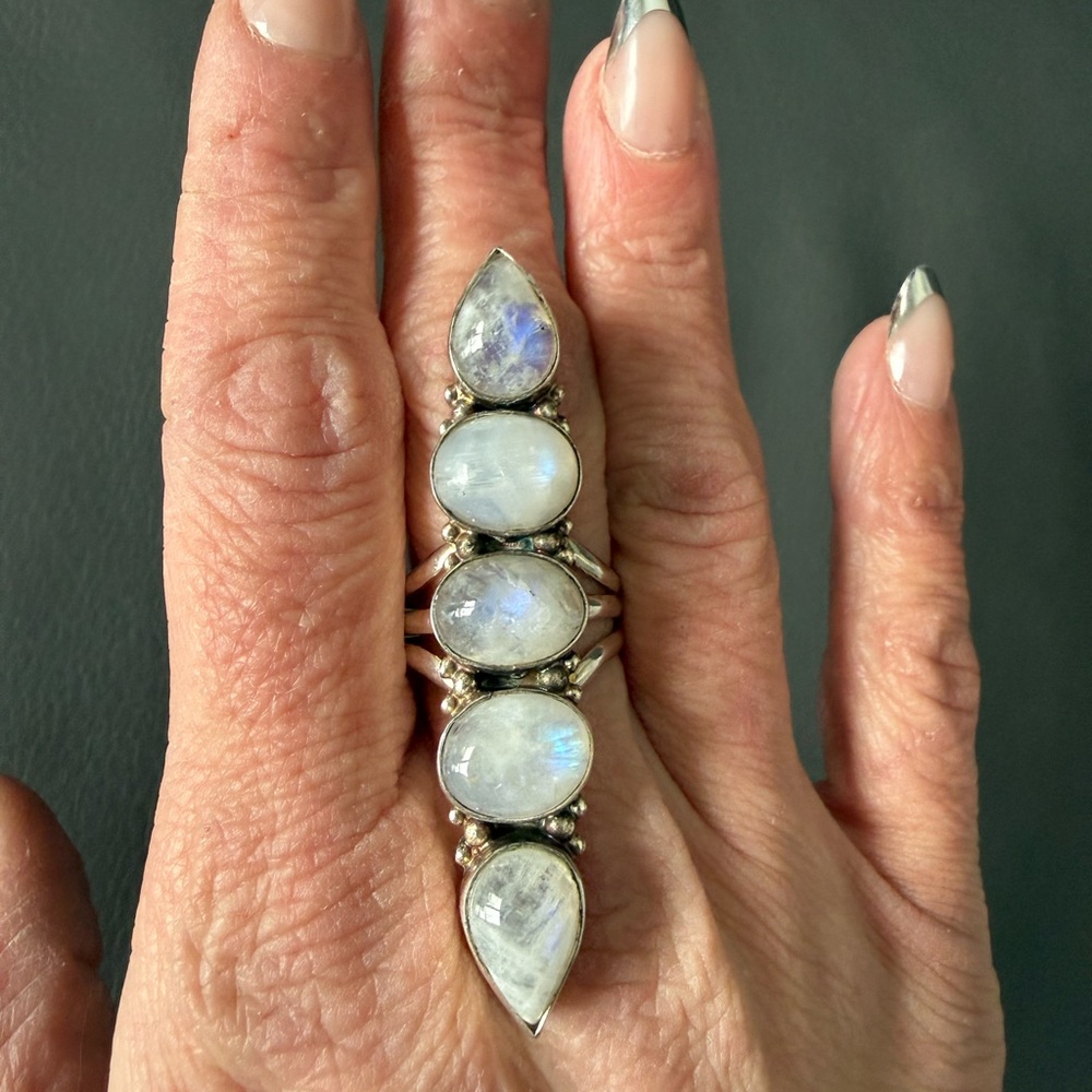 Sterling Silver Moonstone Ring Statement Ring Big… - image 5